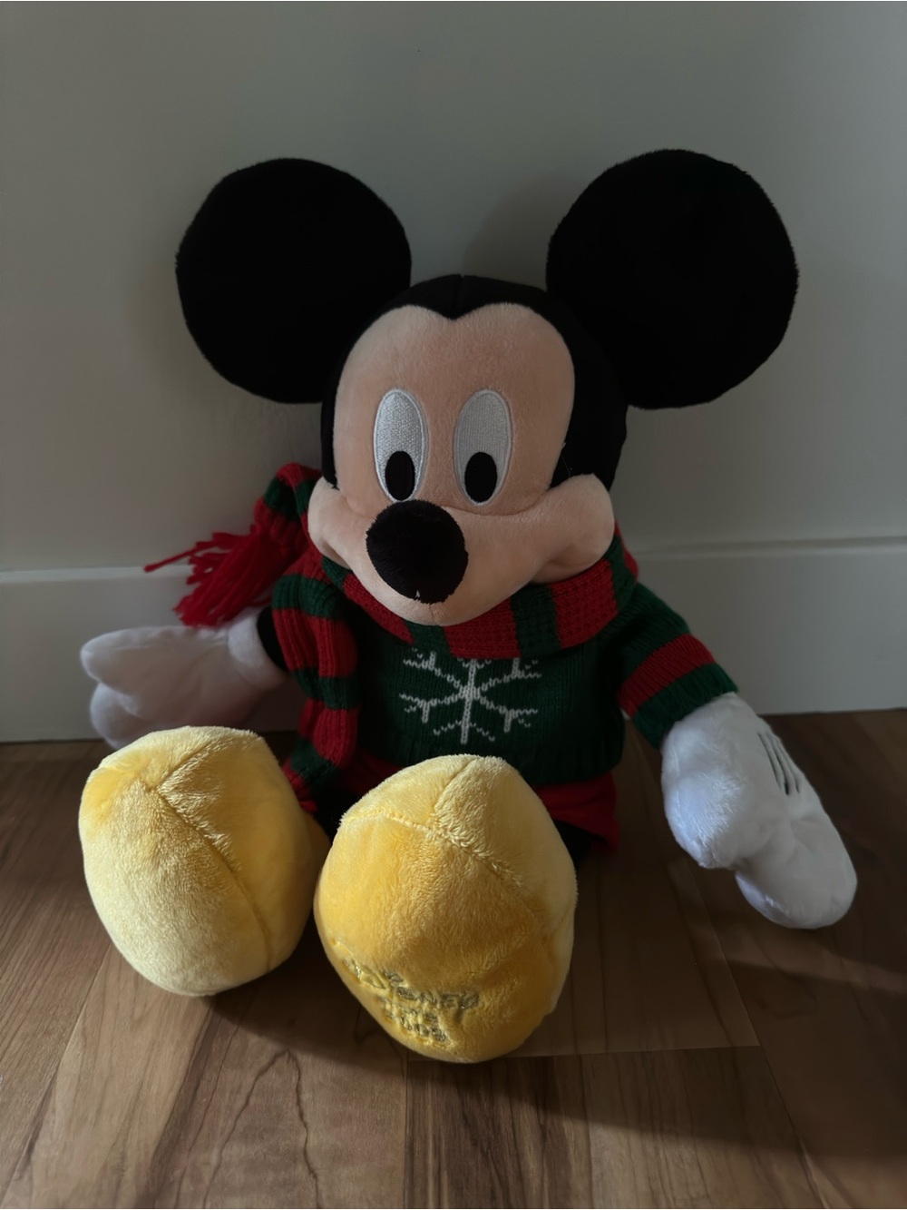 Disney Winter Mickey Mouse Plush with holiday Christmas scarf and sweater